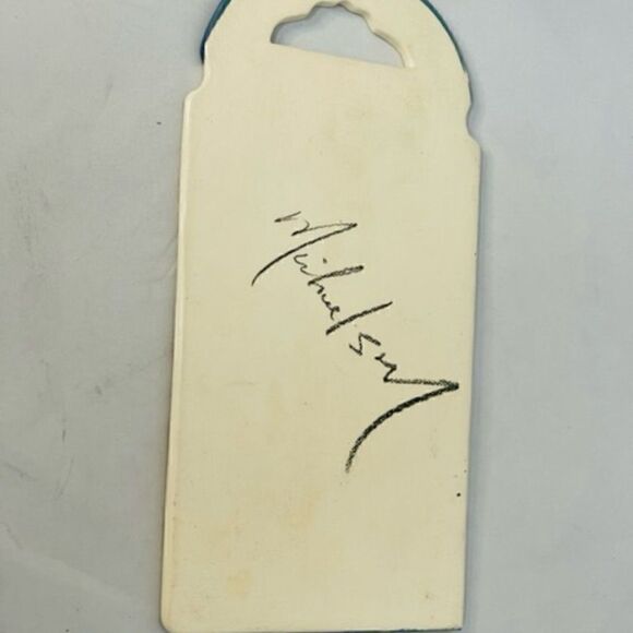 Ceramic Cheese Board Abstract Art Signed Michael SW Blue White Pink 10" Very Goo - Picture 5 of 5